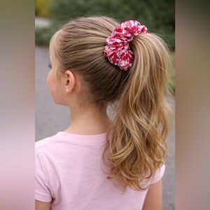 3 Floral Pink Hair Scrunchie. Large
